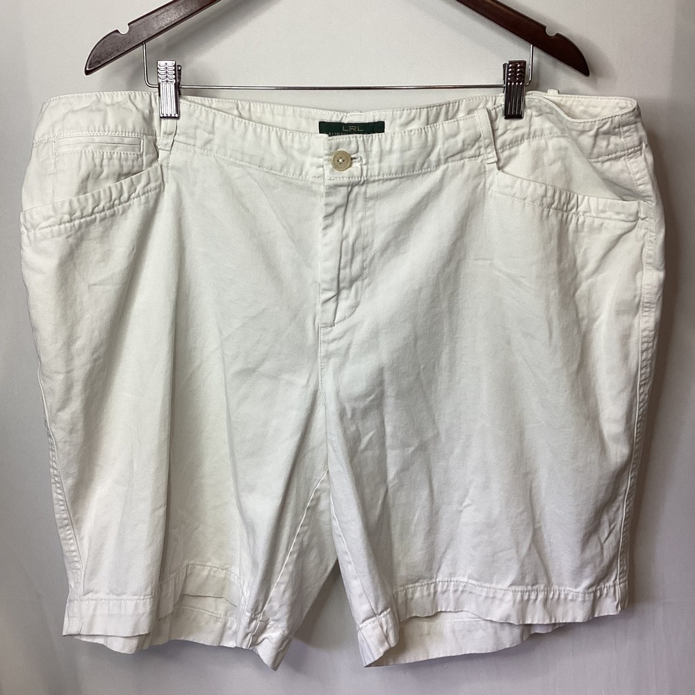 LRL Lauren Jeans Co. Ralph Lauren White Cotton Plus Size Shorts‎ 20W